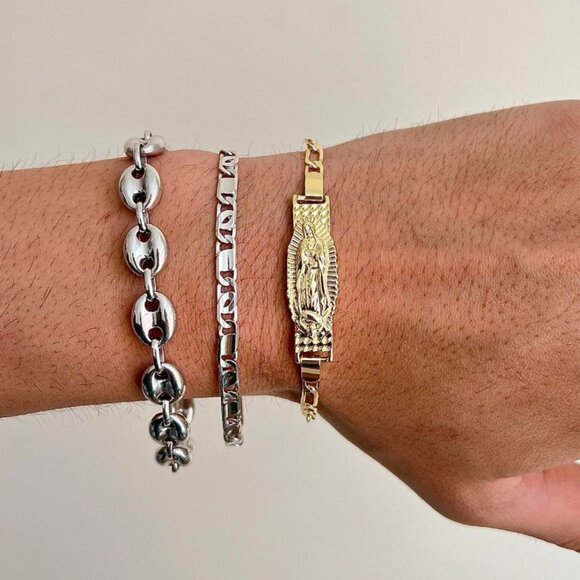 vintage gold virgin mary cuban link figaro bracelet - Picture 7 of 8